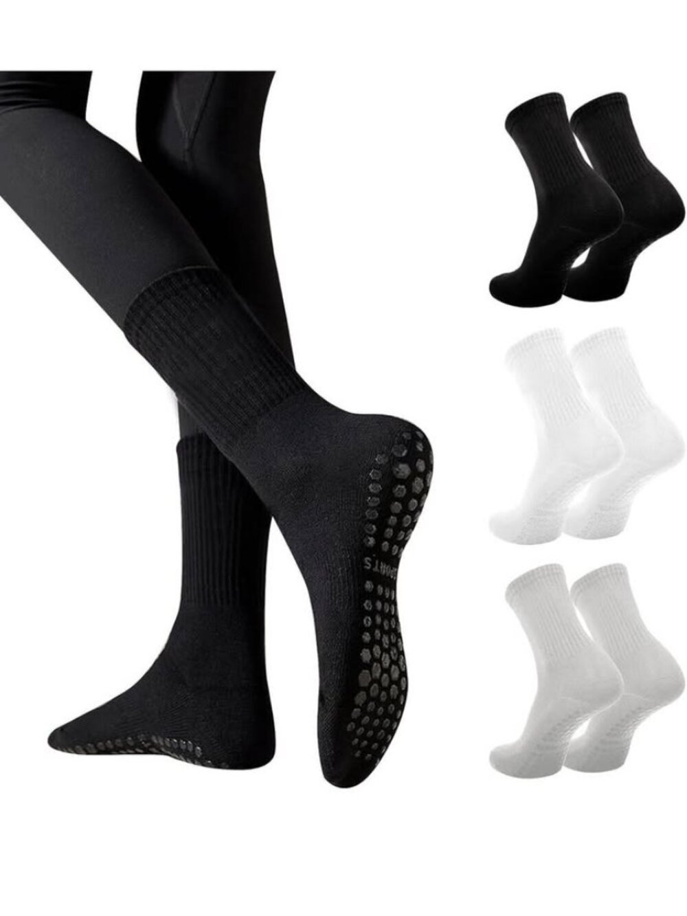 3 Pairs Pilates Socks With Grips for Women Cute Non Slip Crew Grippy Yoga Socks